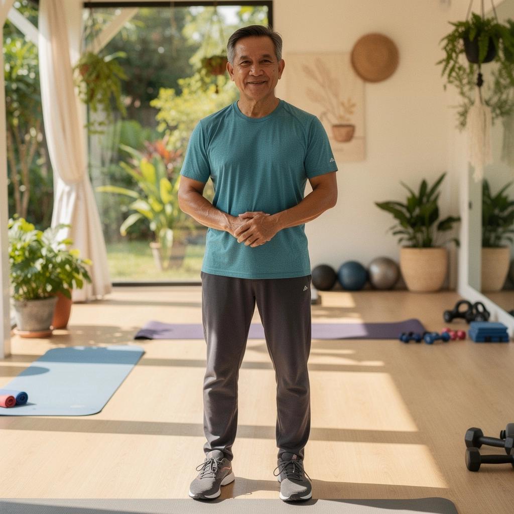 ภาพของผู้หญิงที่ทำการฝึกบริหารร่างกายเบา ๆ บนเสื่อโยคะ