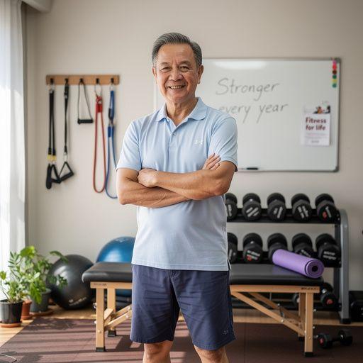 ภาพของอุปกรณ์ออกกำลังกายที่ใช้ในกิจกรรมฟิตเนสสำหรับผู้สูงอายุ